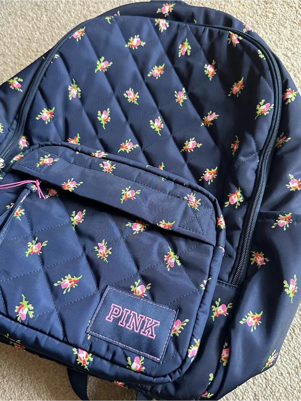 PINK Victoria's Secret Navy Quilted Floral Backpack